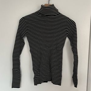 La Ligne black and white stripe slim fit turtle neck